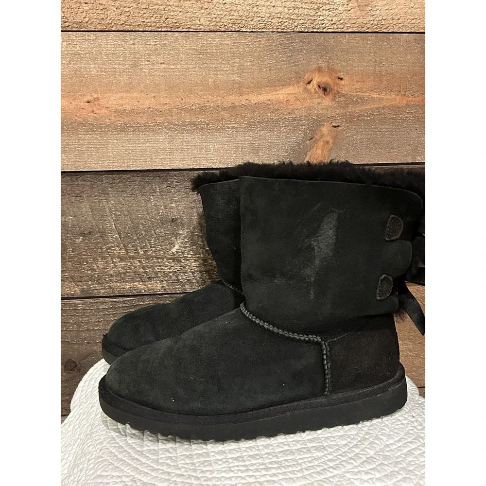 UGG Bailey Bow Black Kids Women's/Girls Suede Boots 3280Y BLK SZ 6
